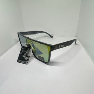 Locs Hardcore Shield Sunglasses Mirrored Lenses Black Frame UV Protection New